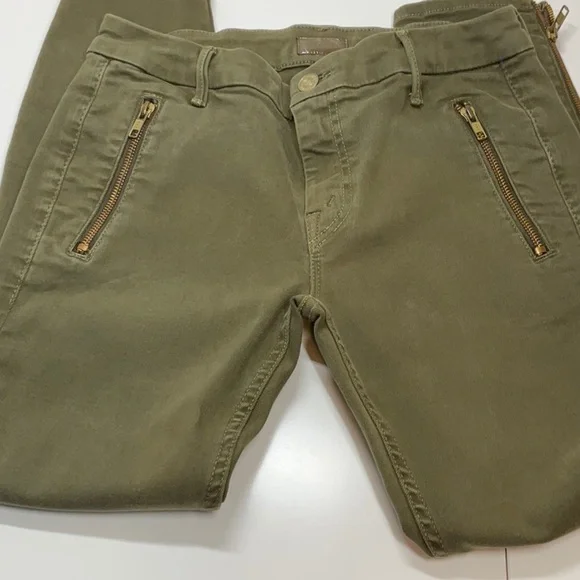 MOTHER Crop Zip Muse Mid Rise Skinny Olive Green Size: 26 - Picture 4 of 12
